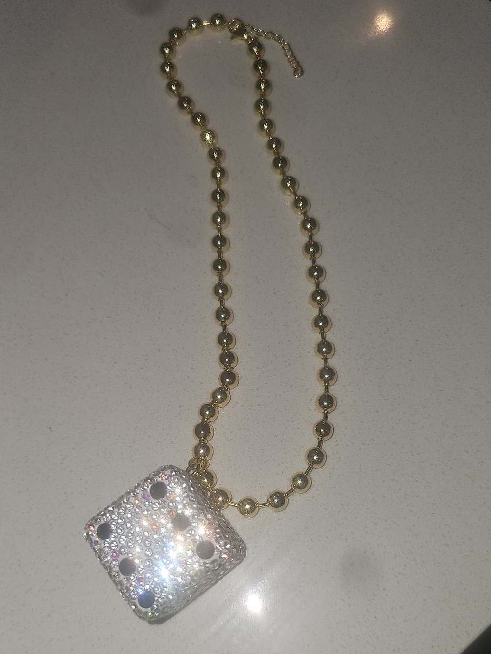 ElectroGoldPlated Alloy Necklace, Rhinestone Pendant 3cm By 3cm Necklace 40cm